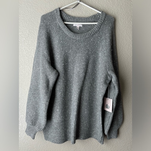 LC Lauren Conrad Knitted Raglan Sweater Heather Grey Size 0X NWT - Picture 2 of 8
